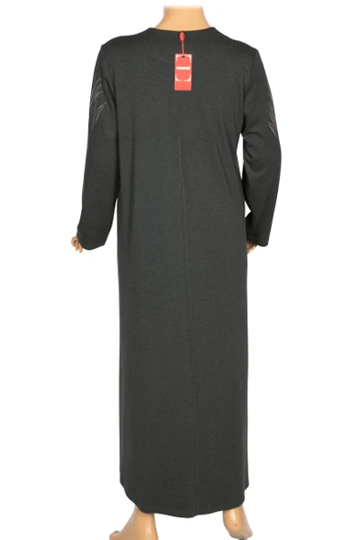 Hesna Kadın Elvan Kışlık Büyük Beden Boydan Baskılı Haki Elbise - Resim 4