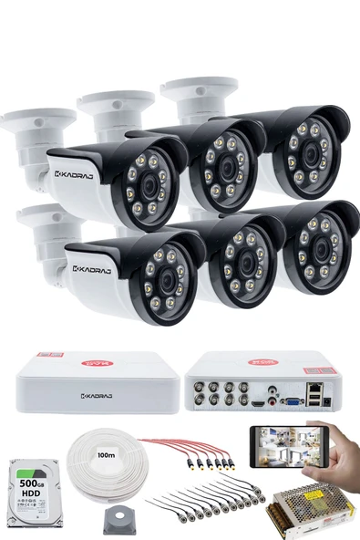 6'LI KAMERALI GÜVENLİK KAMERASI SETİ - 5MP Sony SecuLensli 1080p AHD, 8 Warm LED, Colorvu Gece Renkli Görüş, V1 ürün görseli