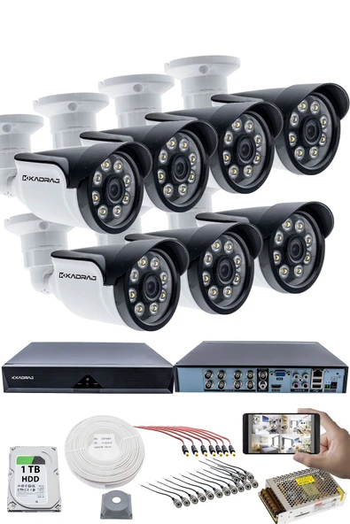7'LI GÜVENLİK KAMERASI SETİ - 5MP Sony SecuLensli 1080p AHD, 8 Warm LED, Colorvu Gece Renkli Görüş, 1TB Disk ürün görseli