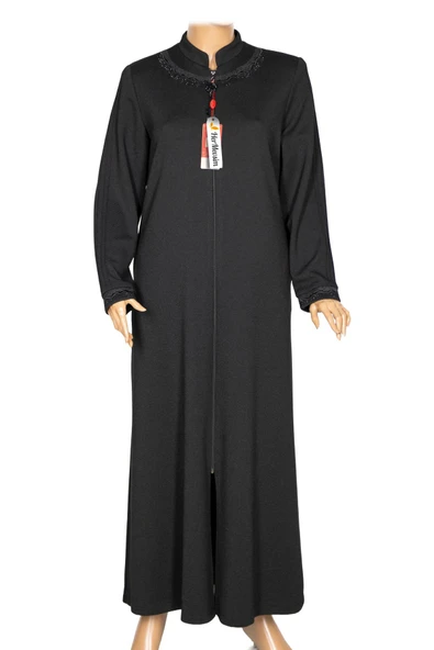 Hesna Kadın Efnan Büyük Beden Baharlık Boydan Siyah Pardesü - Resim 2