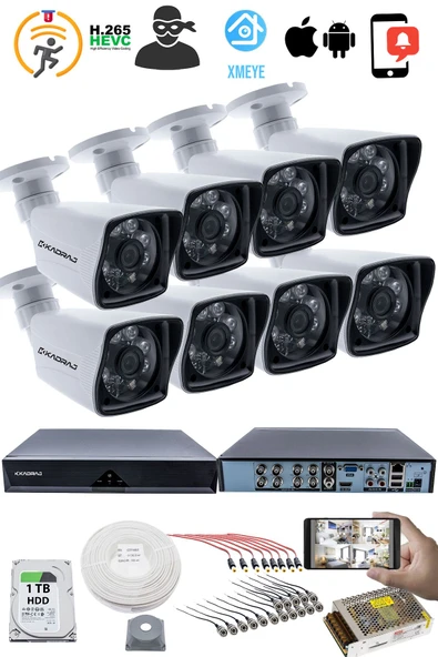 8 KAMERALI GÜVENLİK KAMERASI SETİ - 5MP Sony SecuLensli 1080P Full HD AHD, 6 Atom LED, Gece Görüşlü, IP66 Su Geçirmez, Plastik Kasa - Resim 2