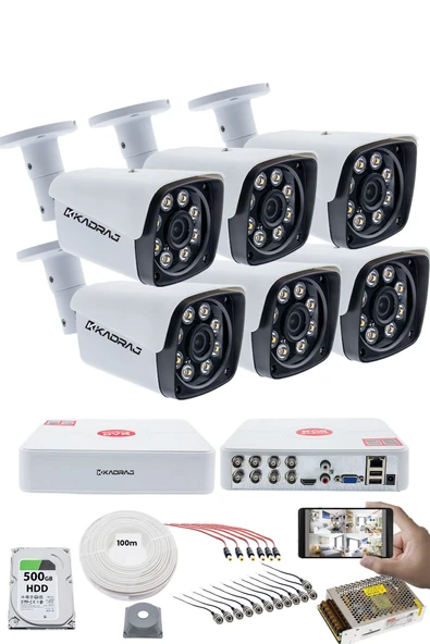 6 KAMERALI GÜVENLİK KAMERASI SETİ - 5MP Sony SecuLensli 1080P Full HD AHD, 8 Ultra Warm LED ,Gece Renkli, Colorvu Teknolojisi, Metal Kasa, V1 ürün görseli