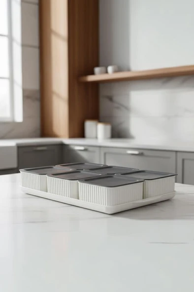 Atbyhome Valverdi - 6'lı 13 Parça Plastik Kahvaltılık Kahvaltı Seti Sunum Seti Gri Görünüm - Resim 2