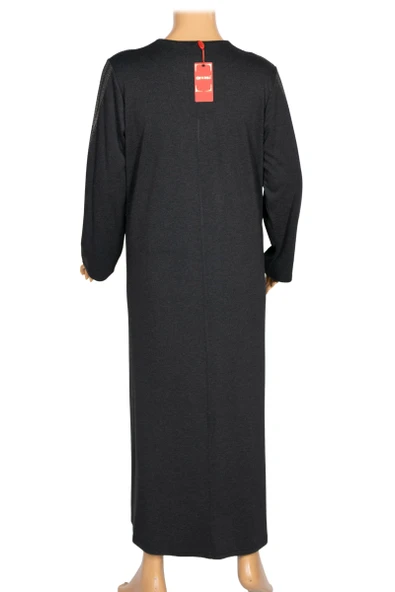 Hesna Kadın Ferda Kışlık Battal Beden Boydan Baskılı Siyah Elbise - Resim 4