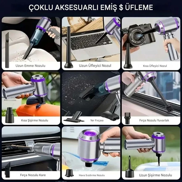 Kablosuz Güçlü Araç Süpürgesi Ve Hava Üfleyici 20000pa Vakum Gücü 3 Kademeli Hız Oto Süpürgesi Elektrikli Şarjlı Süpürge  Araç İçi Süpürge - 5