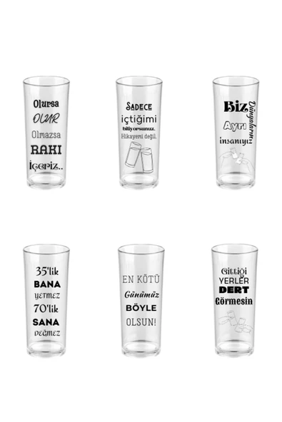 DeepCraft Rakı Sözü Baskılı 6'lı Rakı Kadehi 230 Ml ürün görseli