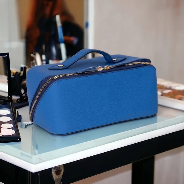 Ella Kadın Seyahat Kozmetik Bakım Makyaj Çantası Organizer Kobalt Mavi - Resim 2