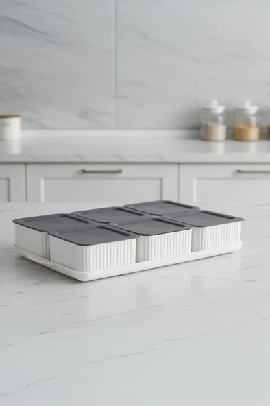 Atbyhome Valverdi - 6'lı 13 Parça Plastik Kahvaltılık Kahvaltı Seti Sunum Seti Gri Görünüm ürün görseli