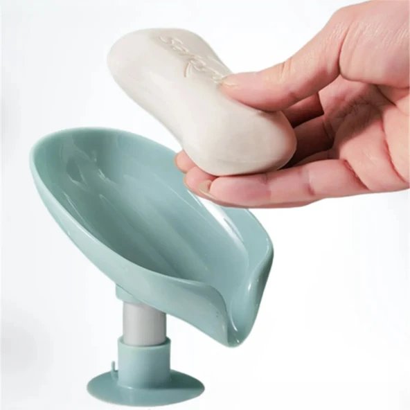 Yeşil ve Gri Vantuzlu Su Giderli Sabunluk Şık Tasarımlı Su Tutmaz Katı Sabunluk - Resim 6