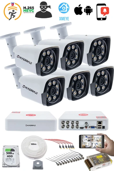 6 KAMERALI GÜVENLİK KAMERASI SETİ - 5MP Sony SecuLensli 1080P Full HD AHD, 8 Ultra Warm LED ,Gece Renkli, Colorvu Teknolojisi, Metal Kasa, V1 - Resim 2