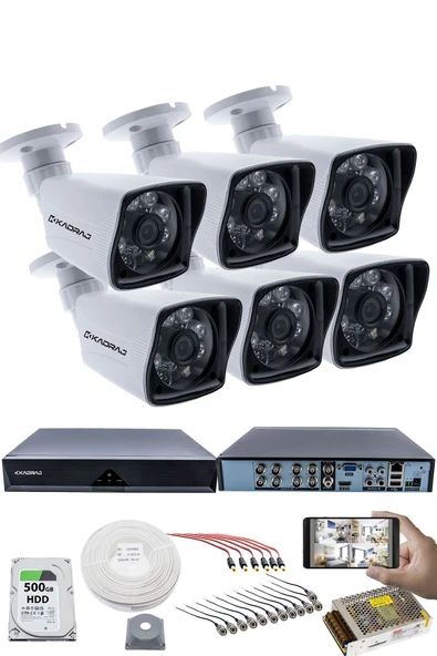 6 KAMERALI SET - 5MP Sony SecuLensli 1080P Full HD AHD, 6 Atom LED, Gece Görüşlü, IP66 Su Geçirmez, Güvenlik Kamerası, Plastik Kasa ürün görseli