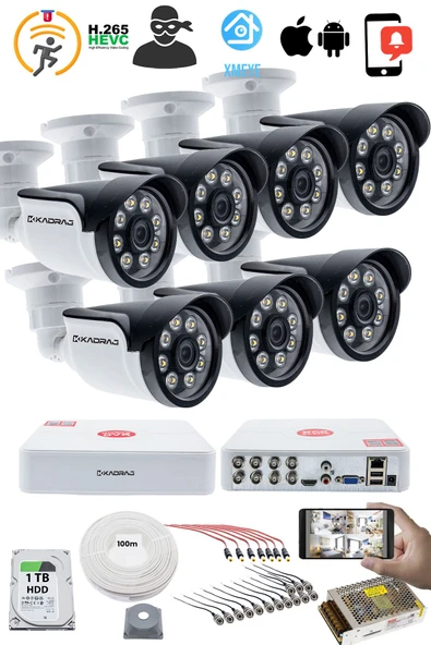7'LI GÜVENLİK KAMERASI SETİ - 5MP Sony SecuLensli 1080p AHD, 8 Warm LED, Colorvu Gece Renkli Görüş, 1TB Disk,V1 - Resim 2