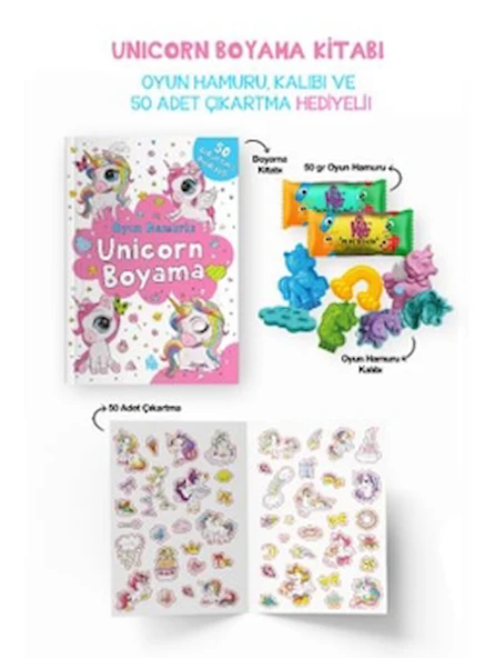 Unicorn Boyama Kitabı - Oyun Hamuru, Oyuncak ve Çıkartma Hediyeli / 9786259854335 ürün görseli