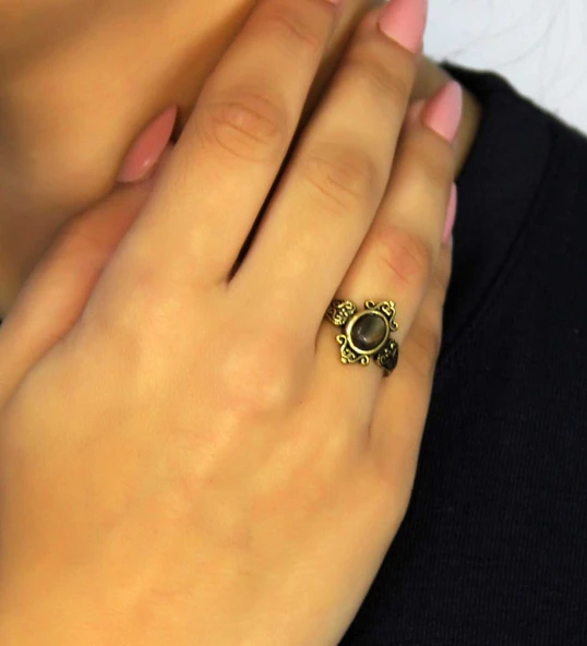 Doğal Taş Labradorit Doğal Taşlı Antik Model Kadın Ayarlanabillir Yüzük euy78lbt - Resim 2