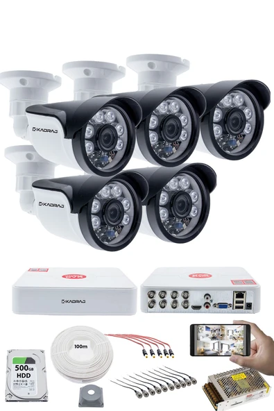 5 Kameralı 5MP Sony SecuLensli 1080p Full HD AHD Güvenlik Kamerası Seti, 6 Atom LED, Gece Görüşlü, IP66 Plastik Kasa,V1 ürün görseli