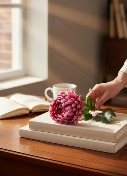 Yapay Çiçek Krizantem Fuşya 90cm Tek Dal Kumaş Çiçek Uzun Dal - Resim 4