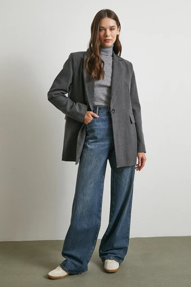 Yüksek Bel Beş Cepli Regular Fit Jean Lacivert - Resim 2