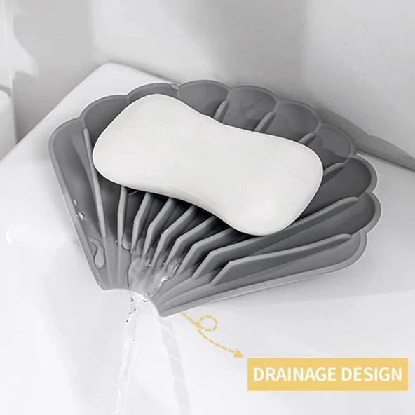 Siyah Renk Kaymaz İstiridye Şekilli Silikon Sabunluk Sabun Depolama Tutucu ve Taşınabilir Sabunluk Plakası - Resim 3