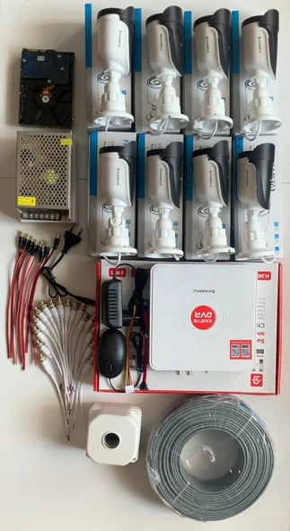 8'li Kamera Seti - 5MP Sony SecuLensli 1080P, 6 Atom LED, Full HD AHD Güvenlik Kamerası Seti, Gece Görüşlü, IP66 ,V1 - Resim 3