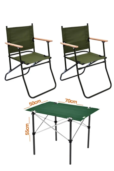 2 Adet 120 Kg kapasiteli Katlanır Kamp Sandalyesi ve 50x70 Kamp Masası Seti-2-AS-5070-Y
