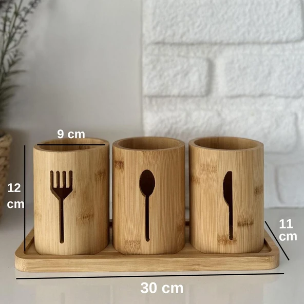 Bambu Çatal ve Bıçaklık Tekli Doğal Bambu Malzemeli Mutfak Düzenleyici Estetik ve Dayanıklı Çatal Kaşık Bıçak Tutucu Organizer Aksesuar - Resim 6