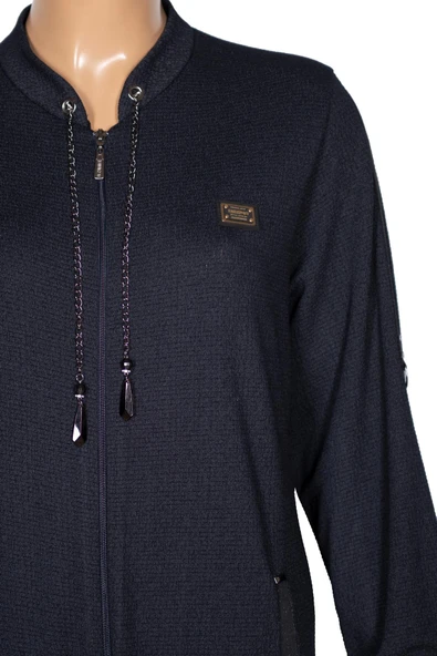 Hesna Kadın Zeren Battal Beden Baharlık Boydan Lacivert Pardesü - 3