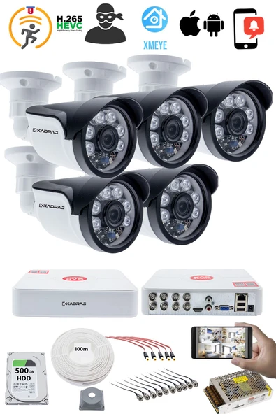 5 Kameralı 5MP Sony SecuLensli 1080p Full HD AHD Güvenlik Kamerası Seti, 6 Atom LED, Gece Görüşlü, IP66 Plastik Kasa,V1 - Resim 2