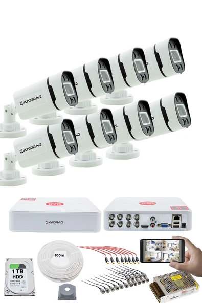 8'li Kamera Seti - 5MP Sony SecuLensli 1080P, 4 Warm LED, Gece Renkli, Full HD AHD Güvenlik Kamerası Seti, ColorVu, Plastik Kasa, Yüz Tanıma, V1 ürün görseli