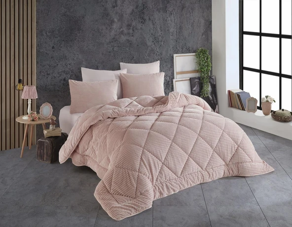 COMFORT YORGAN SETİ ÇİFT KİŞİLİK STRİPE PUDRA ürün görseli