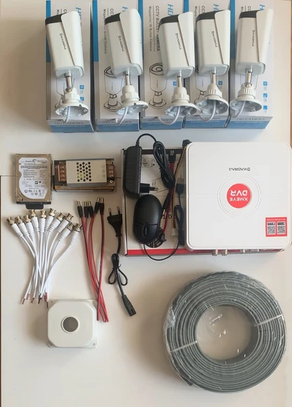 5'li Kamera Seti 5MP Sony SecuLensli 1080P Full HD, 6 Atom LED, AHD Güvenlik Kamerası Seti, Gece Görüşlü, V1 - Resim 3