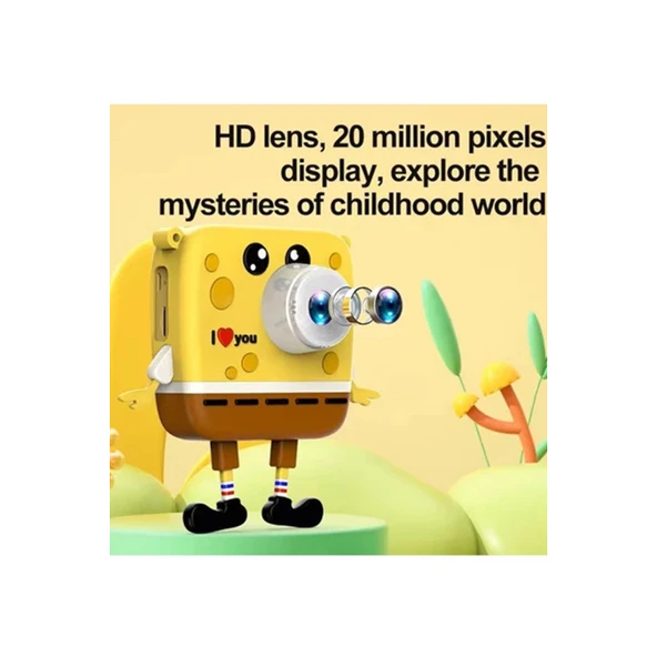 Sünger Bob Tasarımlı Yeni Nesil Çocuk Dijital Mini Fotoğraf Makinesi Çift Kamera - 3
