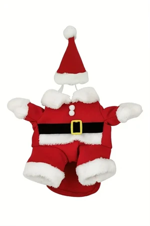 Şenlikli Noel Baba Köpek Kostüm Seti – Küçük Irklar İçin Sıcak Polyester Tulum, Kazak Tasarım Evcil Hayvan Kıyafeti-L beden - 4