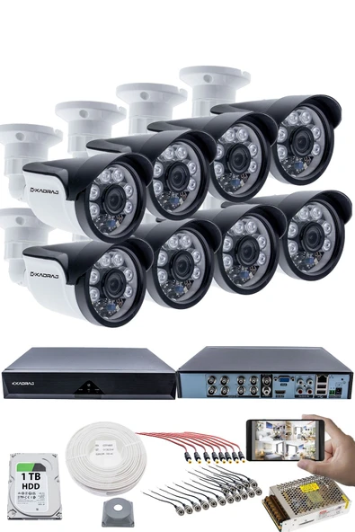 8'li Kamera Seti - 5MP Sony SecuLensli 1080P, 6 Atom LED, Full HD AHD Güvenlik Kamerası Seti, Gece Görüşlü, IP66 Plastik Kasa ürün görseli