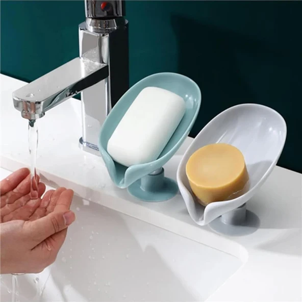 Yeşil ve Gri Vantuzlu Su Giderli Sabunluk Şık Tasarımlı Su Tutmaz Katı Sabunluk - Resim 2