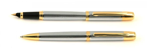 SteelPen Serra 800-4 Tükenmez + Dolma Kalem Krom Altın - Resim 3