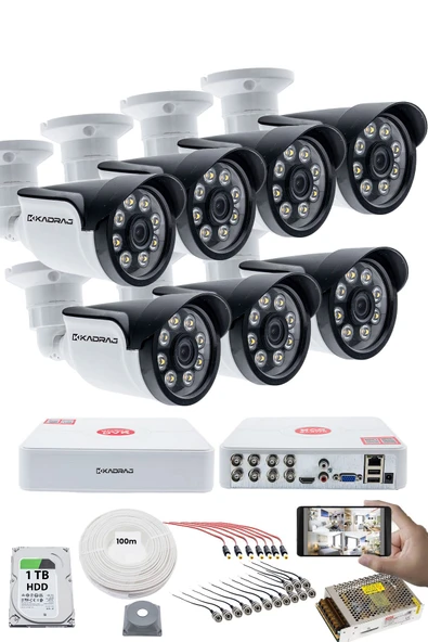 7'LI GÜVENLİK KAMERASI SETİ - 5MP Sony SecuLensli 1080p AHD, 8 Warm LED, Colorvu Gece Renkli Görüş, 1TB Disk,V1 ürün görseli