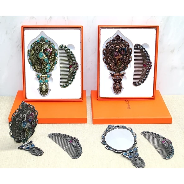 Tavuskuşu Katlanabilir Ayna Ve Tarak Seti Orta Boy Alk4983 ürün görseli