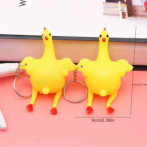 Yumurtlayan Tavuk Anahtarlık Esnek Silikon Figürlü Eğlenceli Stres Giderici Oyuncak Anahtarlık Çanta ve Cüzdan Süsü Komik Hediyelik Dekoratif Mini Aksesuar - 7