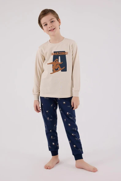 Arnetta Garson Erkek Çocuk Amazing %100 Pamuk 4 Mevsim Baba-Oğul Uzun Kollu Pijama Takım - 4