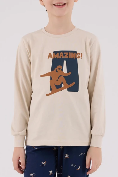 Arnetta Erkek Çocuk Amazing %100 Pamuk 4 Mevsim Baba-Oğul Uzun Kollu Pijama Takım - 5