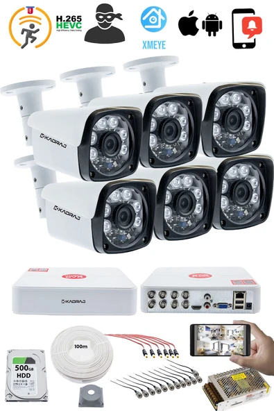 6 Kameralı Set 5MP Sony SecuLensli 1080P Full HD, 6 Atom LED, AHD Güvenlik Kamerası Seti, Gece Görüşlü, Metal Kasa - Resim 2