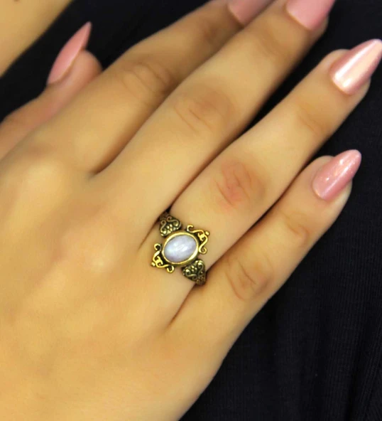 Doğal Taş Aytaşı Doğal Taşlı Antik Model Kadın Ayarlanabillir Yüzük euy78ay - Resim 2