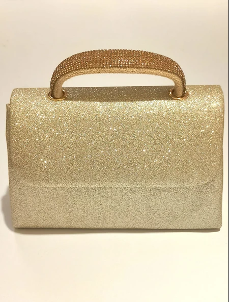 Monalisa Home Şık Abiye Sarı Yaldız Simli Çanta ürün görseli