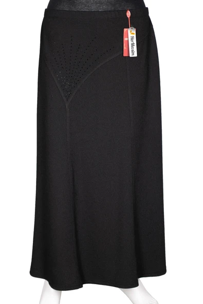 Hesna Kadın Nida Kışlık Büyük Beden Taşlı Astarsız Lastikli Siyah Etek ürün görseli 1