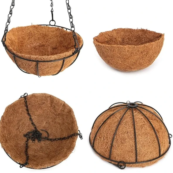 Bahçe balkon duvar asılı sepet çiçek hindistan cevizi elyaf asılı sepet metal 25 CM BÜYÜK BOY