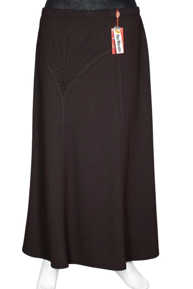 Hesna Kadın Nida Kışlık Büyük Beden Taşlı Astarsız Lastikli Kahve Etek ürün görseli 1