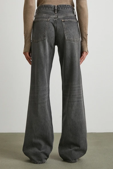 Beş Cepli Yüksek Bel Jean Gri - 6