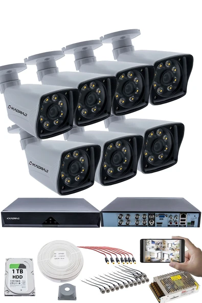 7'LI GÜVENLİK KAMERASI SETİ - 5MP Sony SecuLensli 1080p Full HD AHD, 8 Ultra Warm LED, Gece Renkli , Plastik Kasa