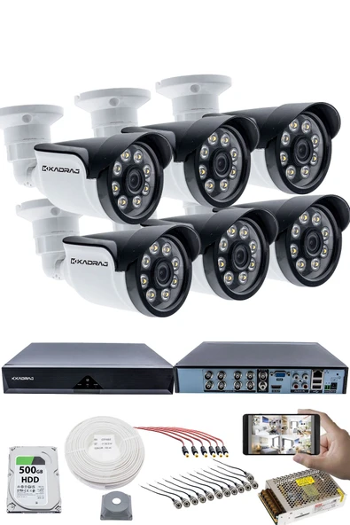 6'LI KAMERALI GÜVENLİK KAMERASI SETİ - 5MP Sony SecuLensli 1080p AHD, 8 Warm LED, Colorvu Gece Renkli Görüş ürün görseli