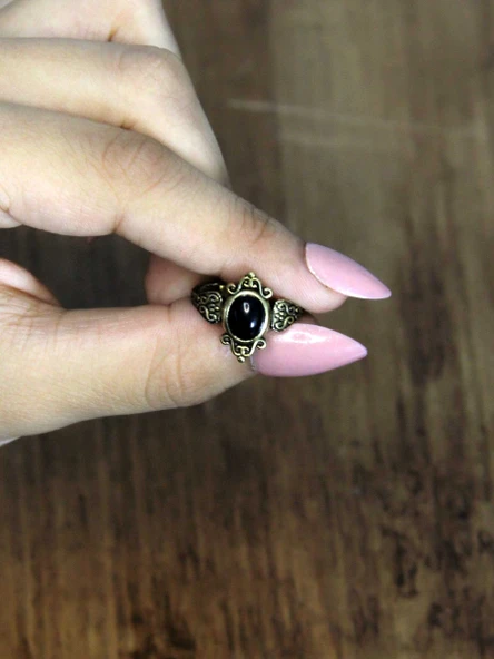 Doğal Taş Oniks Doğal Taşlı Antik Model Kadın Ayarlanabillir Yüzük euy78o - Resim 2